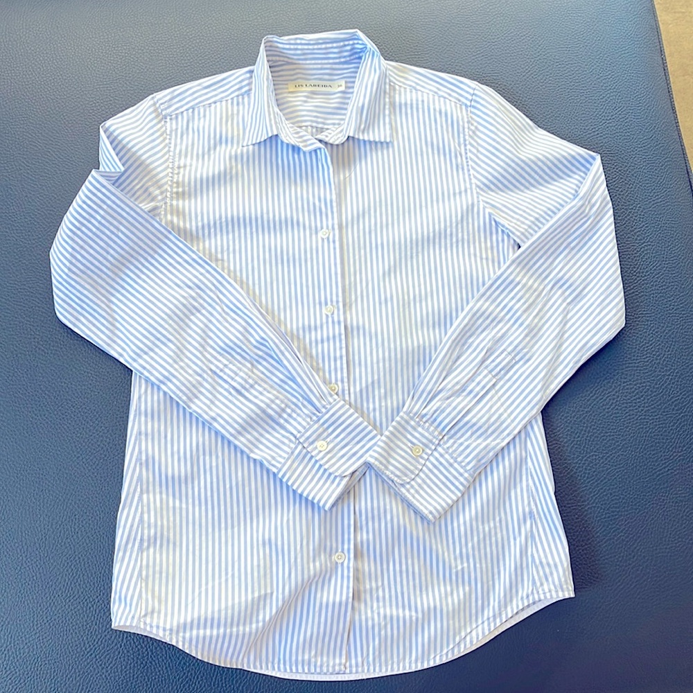 Lis Lareida Pauline Button-Up Blouse Blue and White stripes 100% Cotton size 36